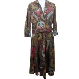 Three Flags jacket/skirt, blue/green, bohemian, folksy, vintage, ethnic, earthy